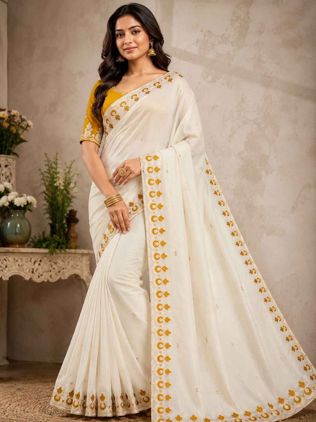 Kalash Premium Star Georgette Embroidered Saree with Designer Border & Running Blouse