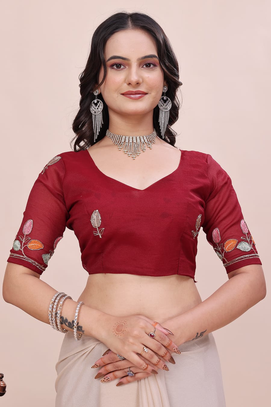 Rose Petal Embroidered Star Georgette Saree with Beads Work Border