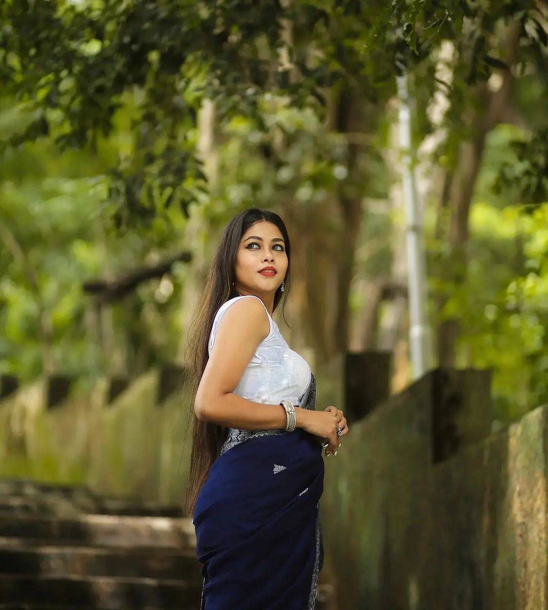 Navy Blue Banarasi Silk Saree with Silver Zari Border