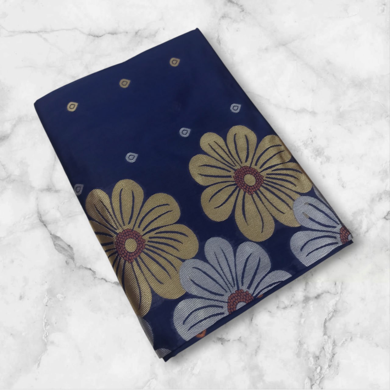 Navy Blue Embroidered Floral Saree with Sequin Detailing