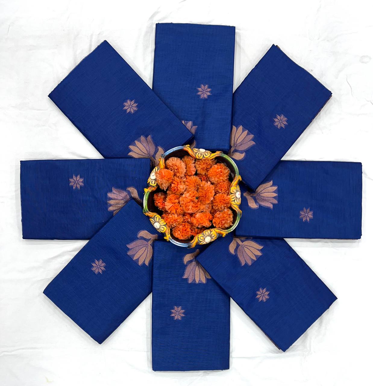 Royal Blue Silk Saree with Pink Zari Buti Work and Contrast Border