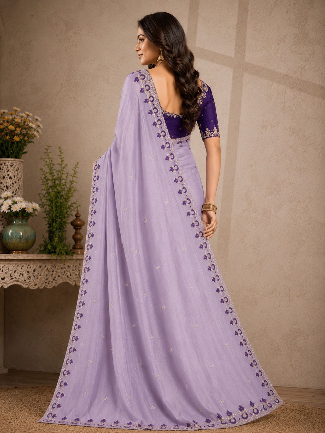Kalash Premium Star Georgette Embroidered Saree with Designer Border & Running Blouse