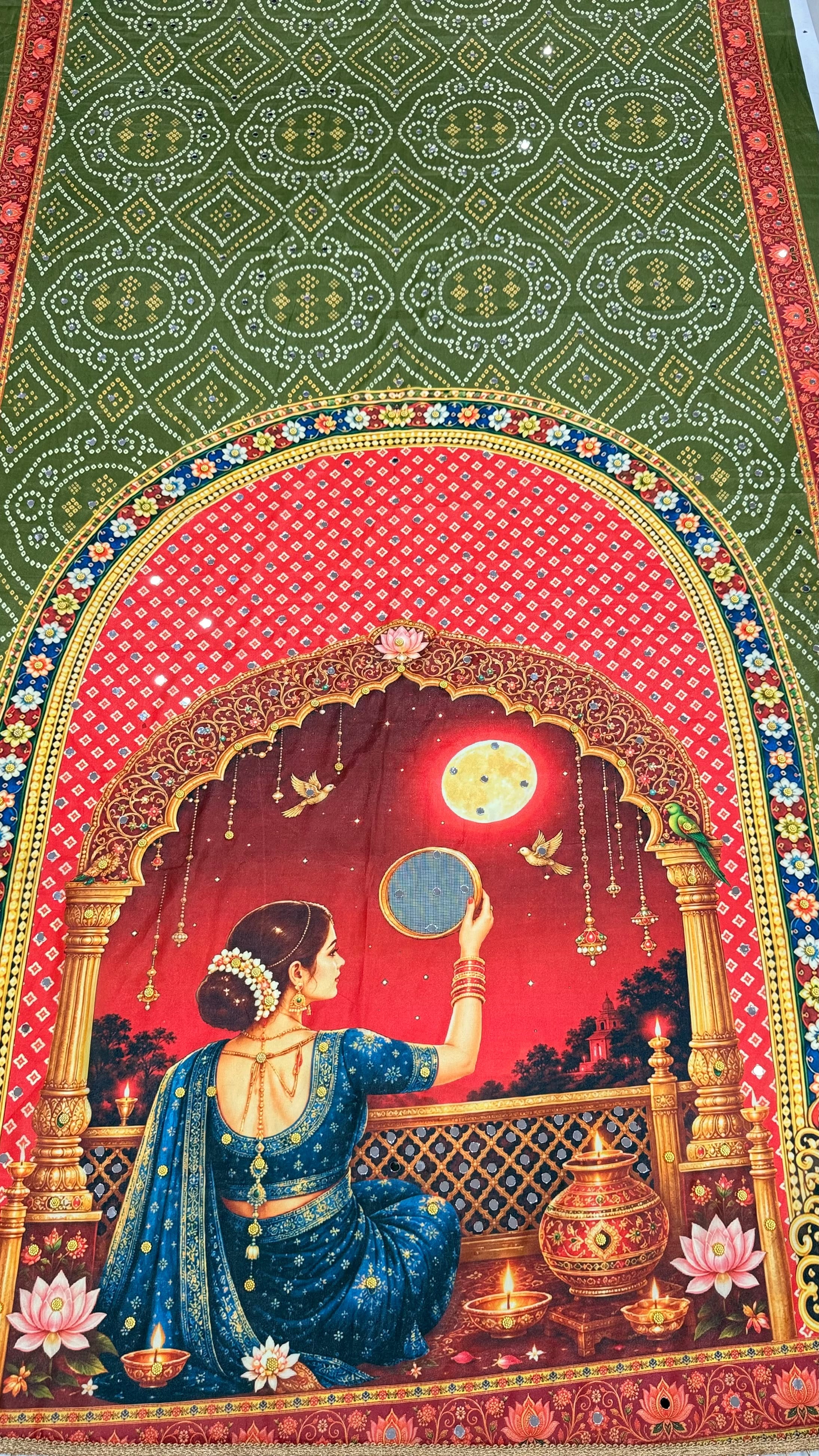 Karva Chauth Special Heavy Shimmer Silk Saree with 2,000 Mirror Work & Designer Pallu with Matching Blouse