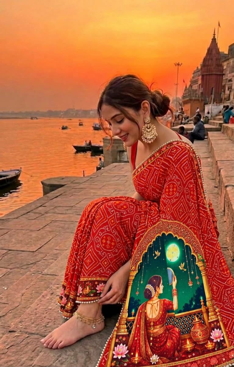 Karva Chauth Special Heavy Shimmer Silk Saree with 2,000 Mirror Work & Designer Pallu with Matching Blouse
