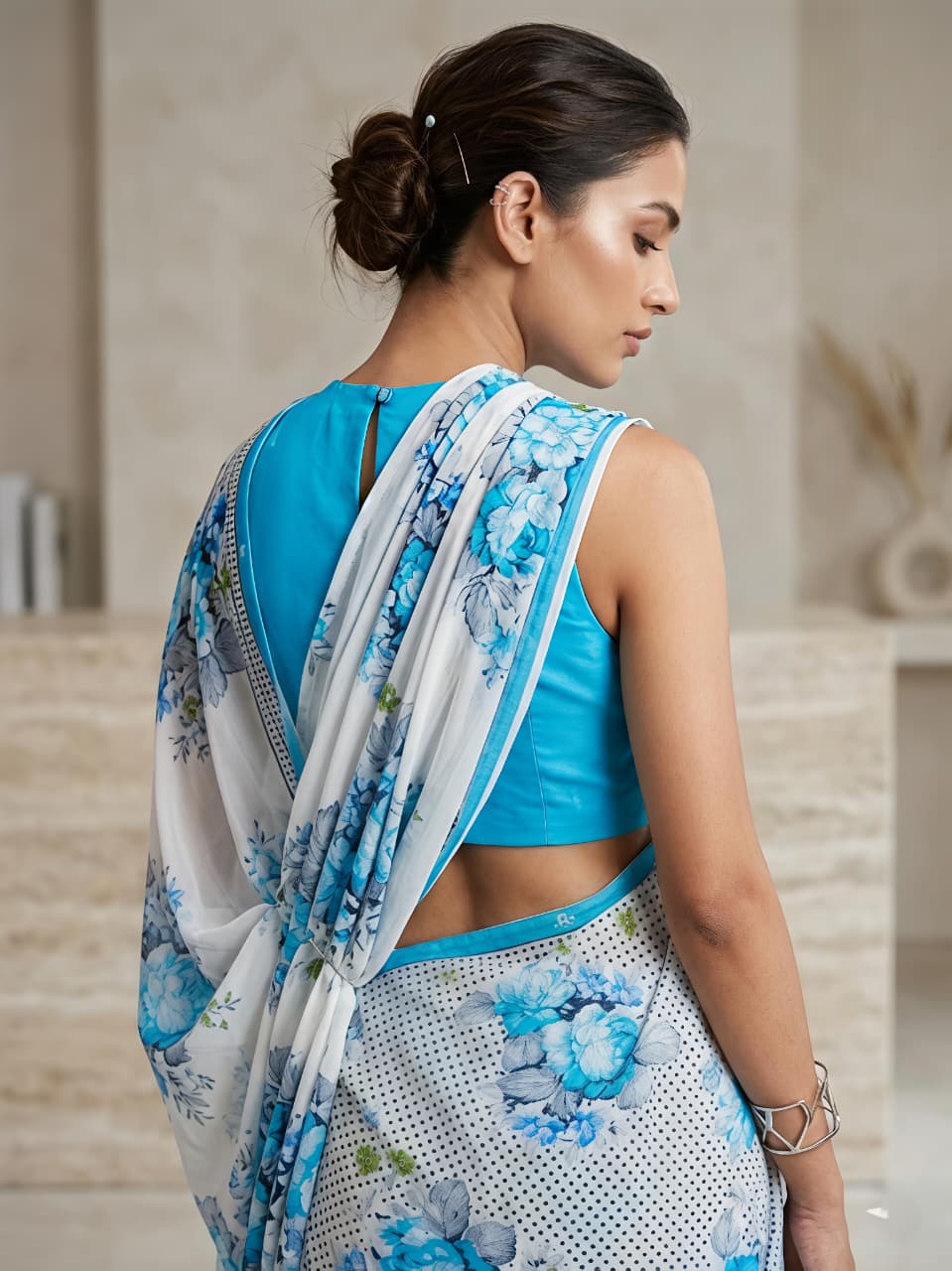 Heavy Blooming Faux Georgette Saree with Multicolor Floral Print & Matching Blouse