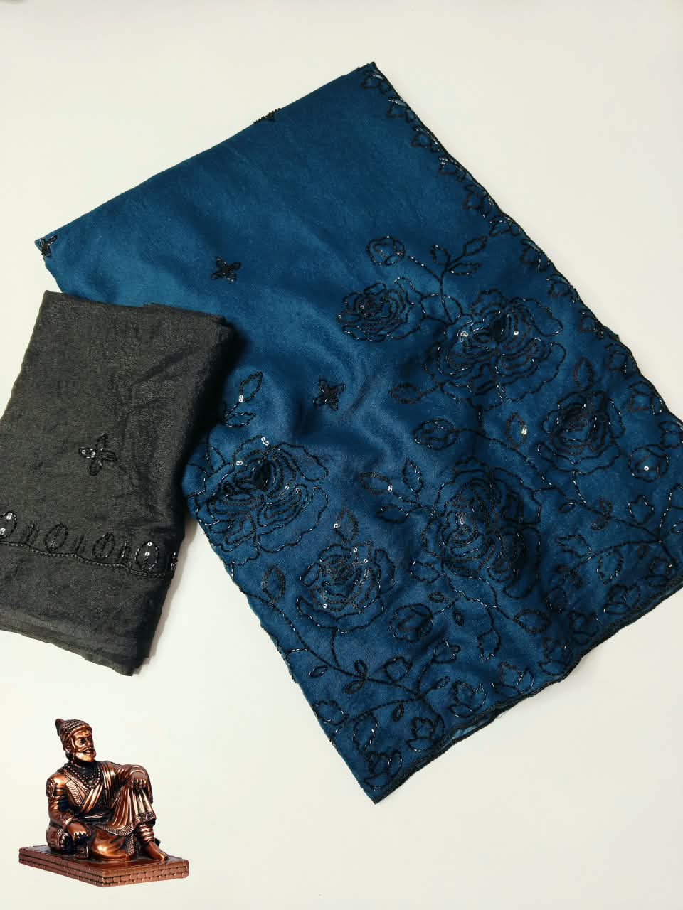 Premium Star Georgette Saree with Black Sequin & Thread Embroidery and Matching Blouse