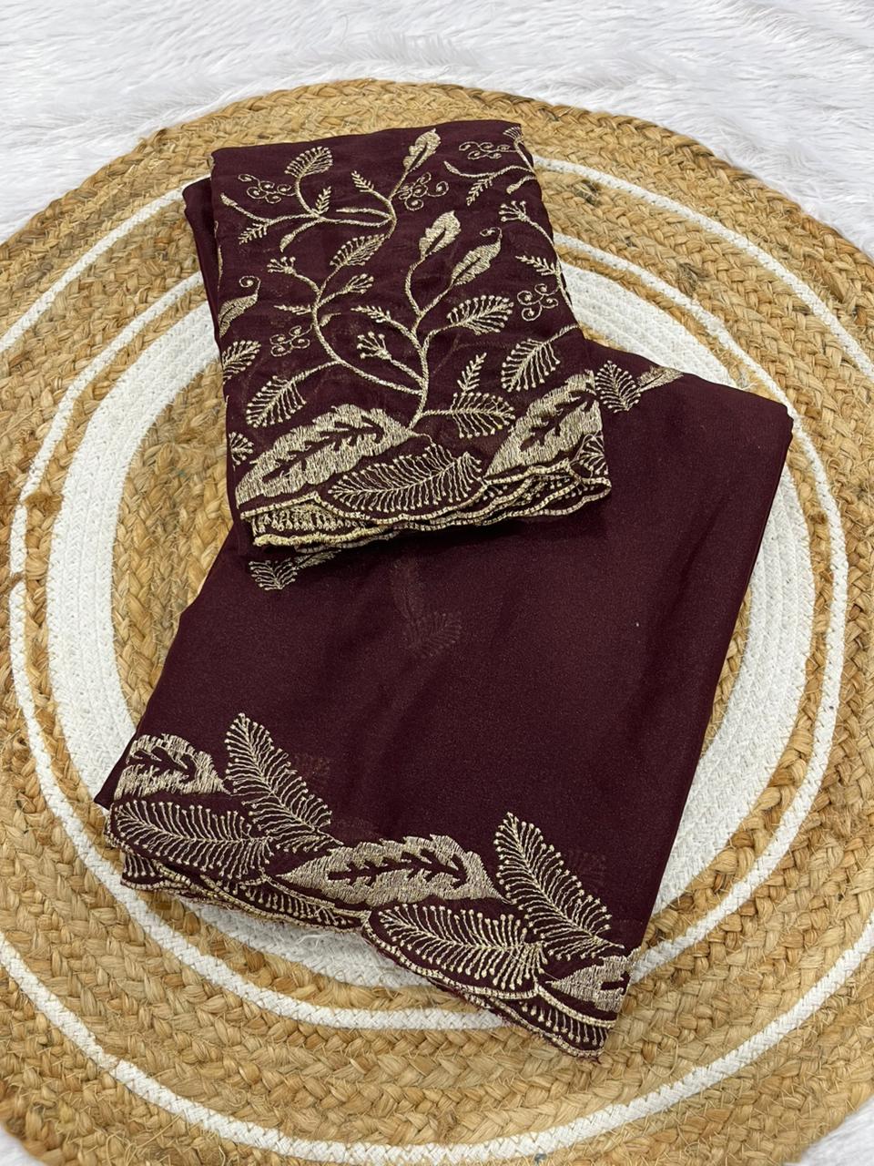 Sonakshi Star Georgette Embroidered Saree with Designer Blouse | Elegant Daily & Party Wear Saree