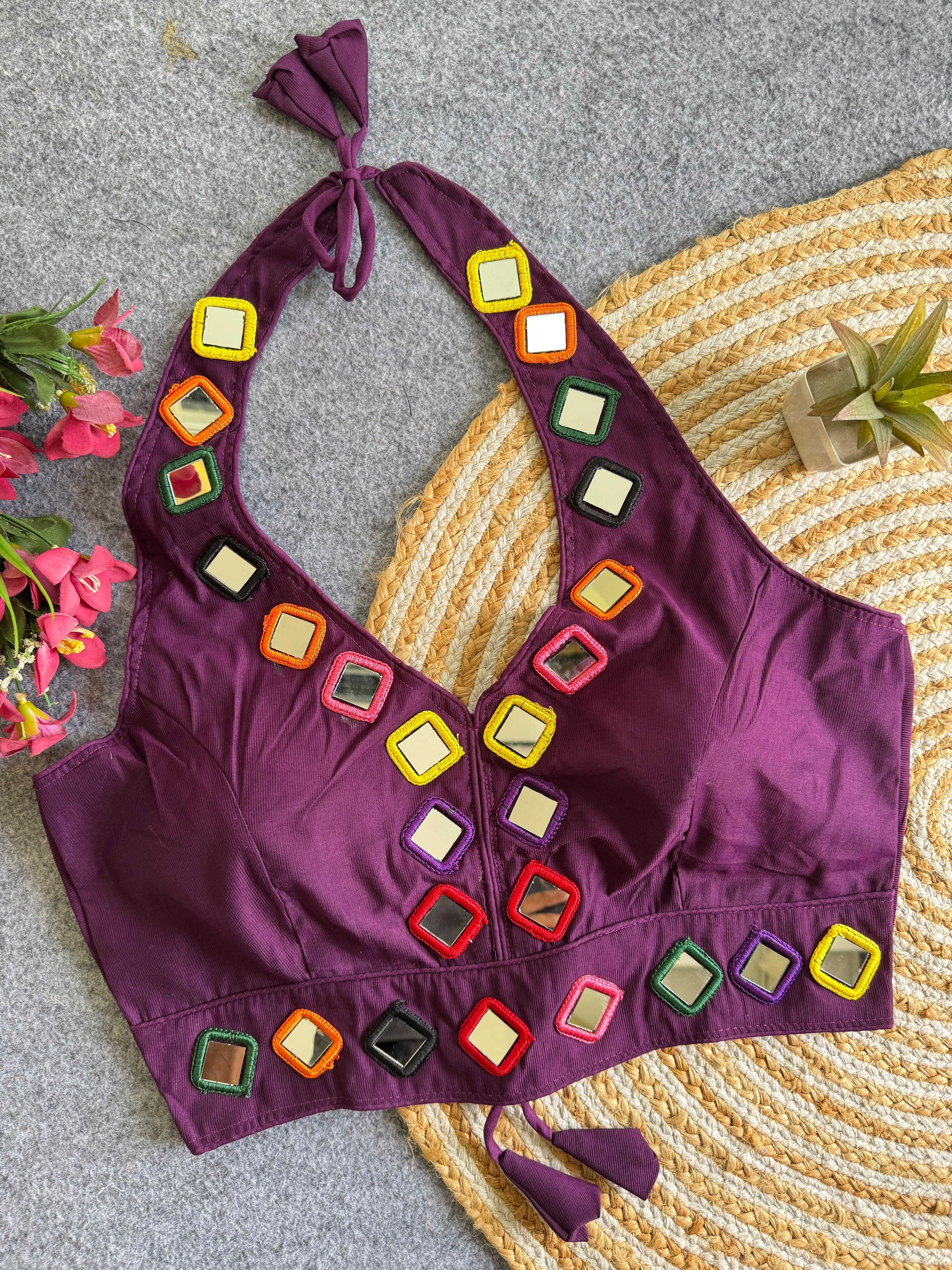 Navratri 06 Satin Silk Multicolour Mirror Work Designer Blouse – Free Size 38–42