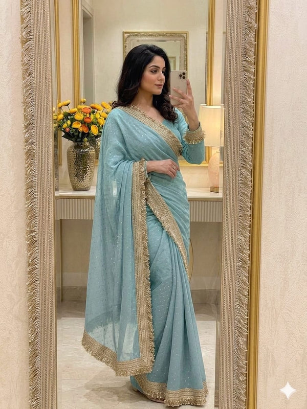 Vidya Premium Jacquard Lace Border Party Wear Saree for Women