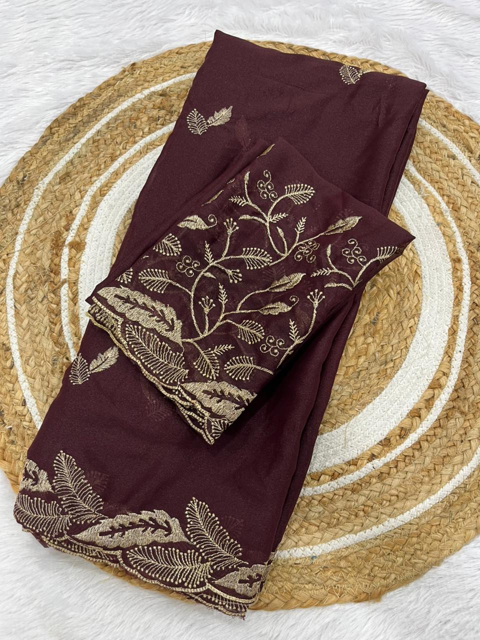 Sonakshi Star Georgette Embroidered Saree with Designer Blouse | Elegant Daily & Party Wear Saree