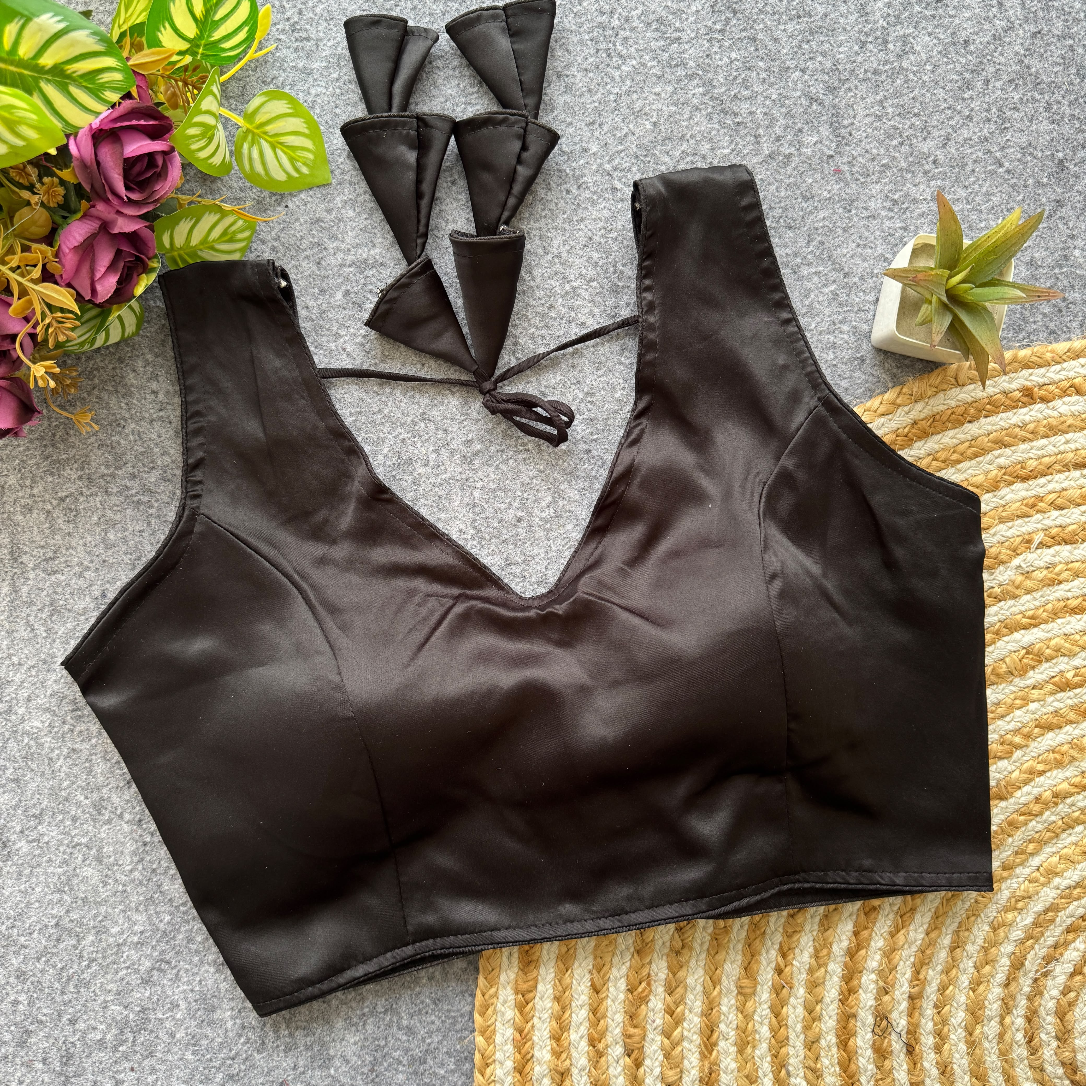 Pure Malai Satin Padded Designer Blouse with Hook Back – Free Size 38–42