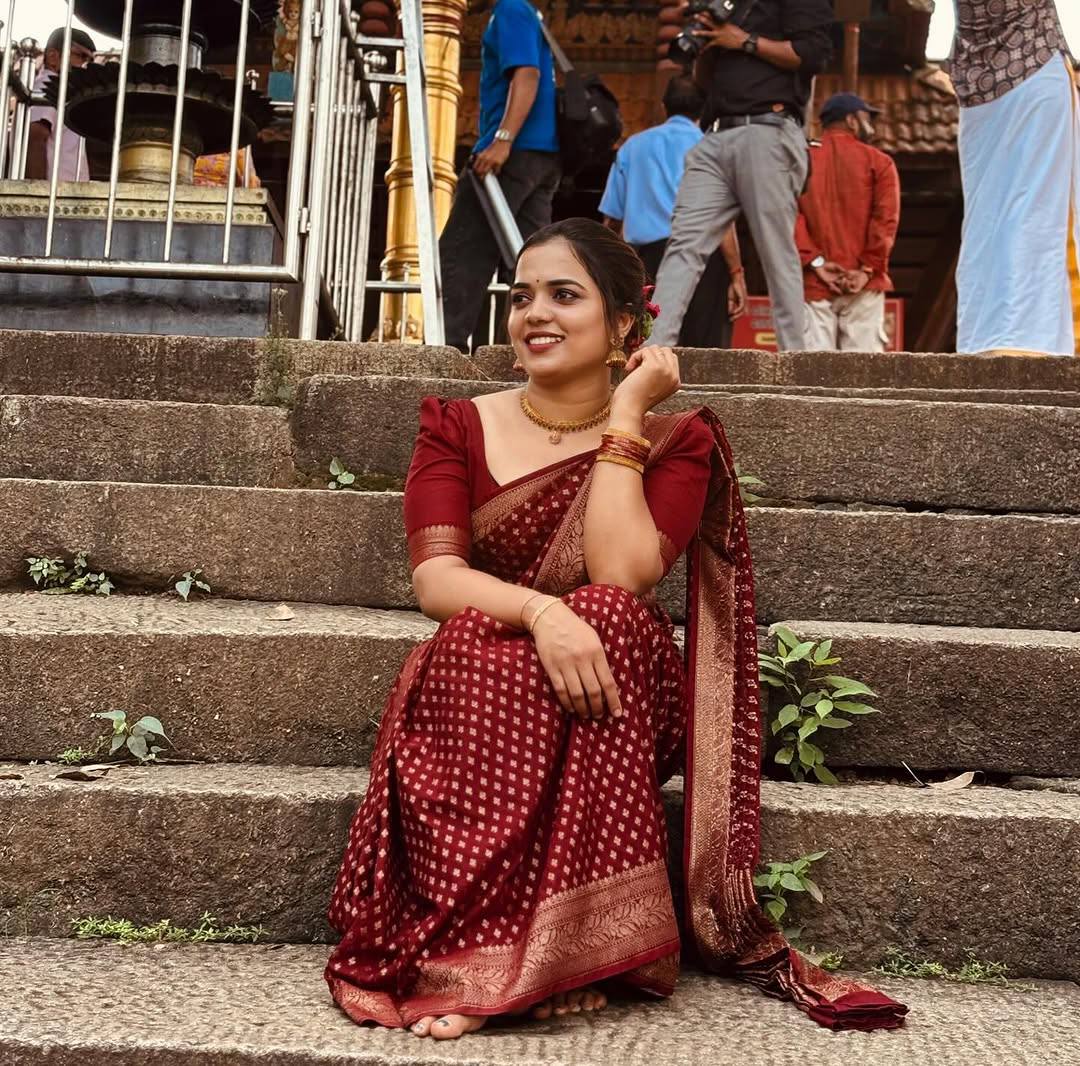 Maroon Banarasi Silk Saree with Gold Zari Work
