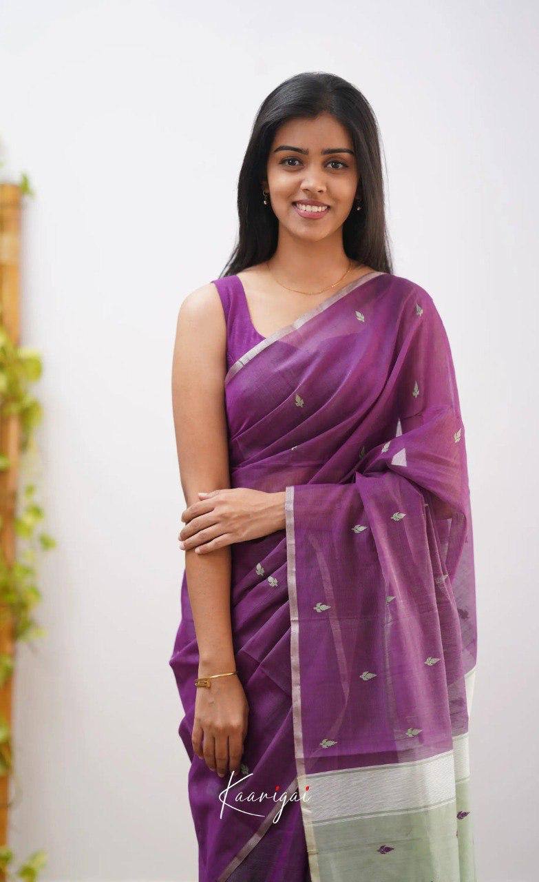 Purple Handloom Saree with Silver Zari Motifs