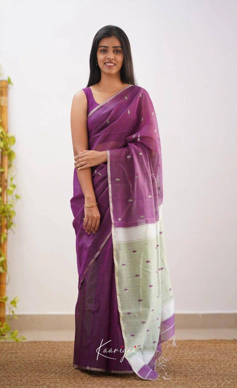 Purple Handloom Saree with Silver Zari Motifs