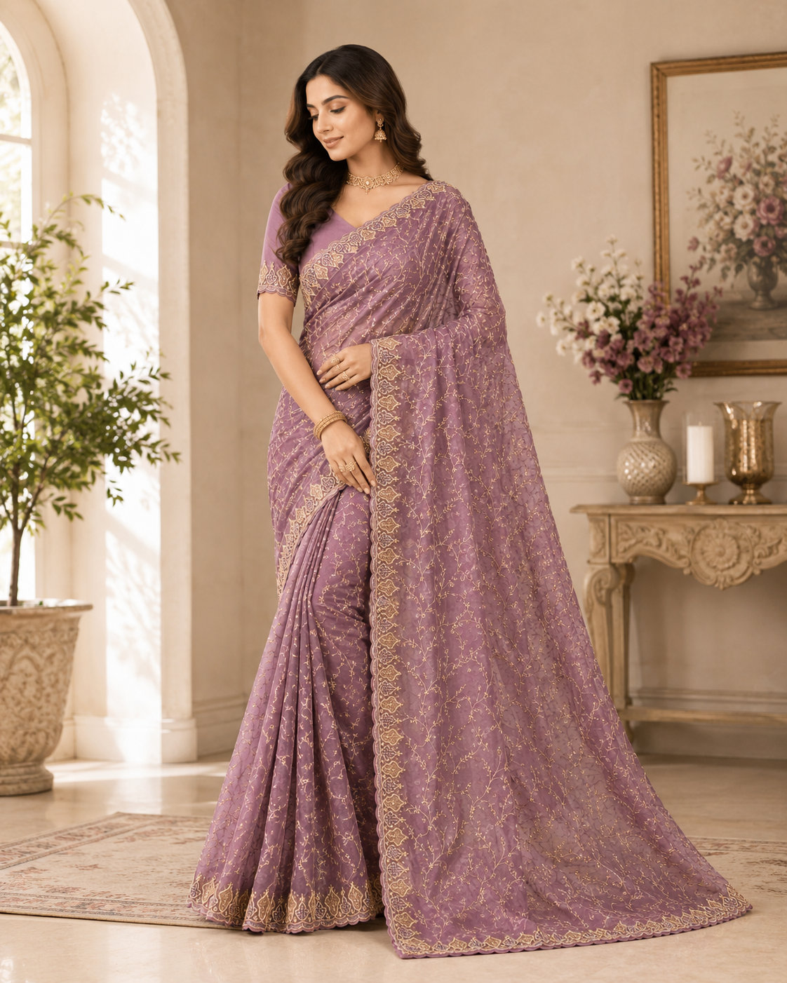 Premium Twill Net Embroidered Saree with Designer Blouse | Wedding & Party Wear Collection