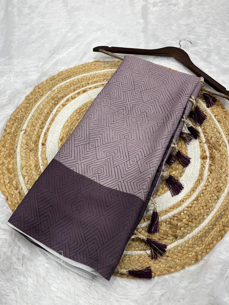 Women's Premium Georgette Silky Saree with Geometric Print & Tassel Pallu