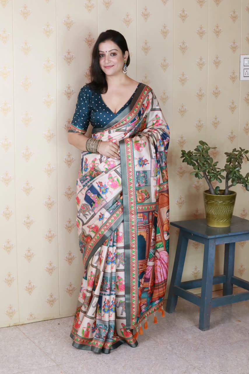 Rajgharana Ethnic Printed Blooming Mull Mull Cotton Saree