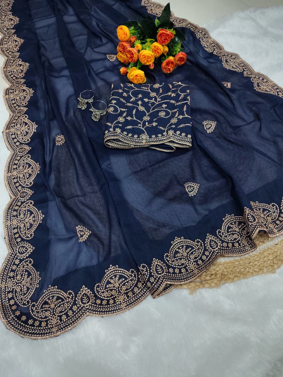 Royal Noor Embroidered Star Georgette Saree With Heavy Sequence Work & Designer Blouse