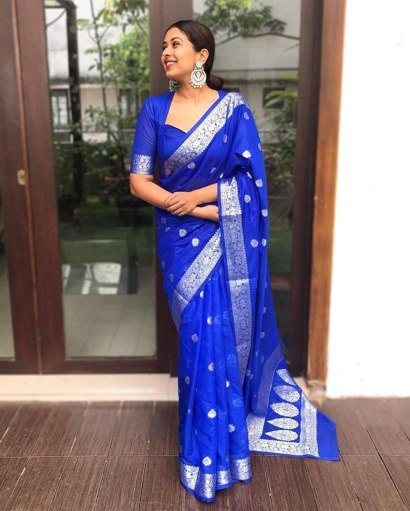 Royal Blue Banarasi Silk Saree with Silver Zari Work