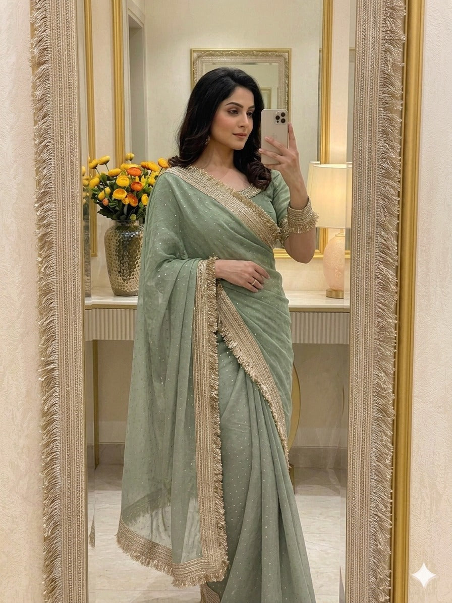 Vidya Premium Jacquard Lace Border Party Wear Saree for Women