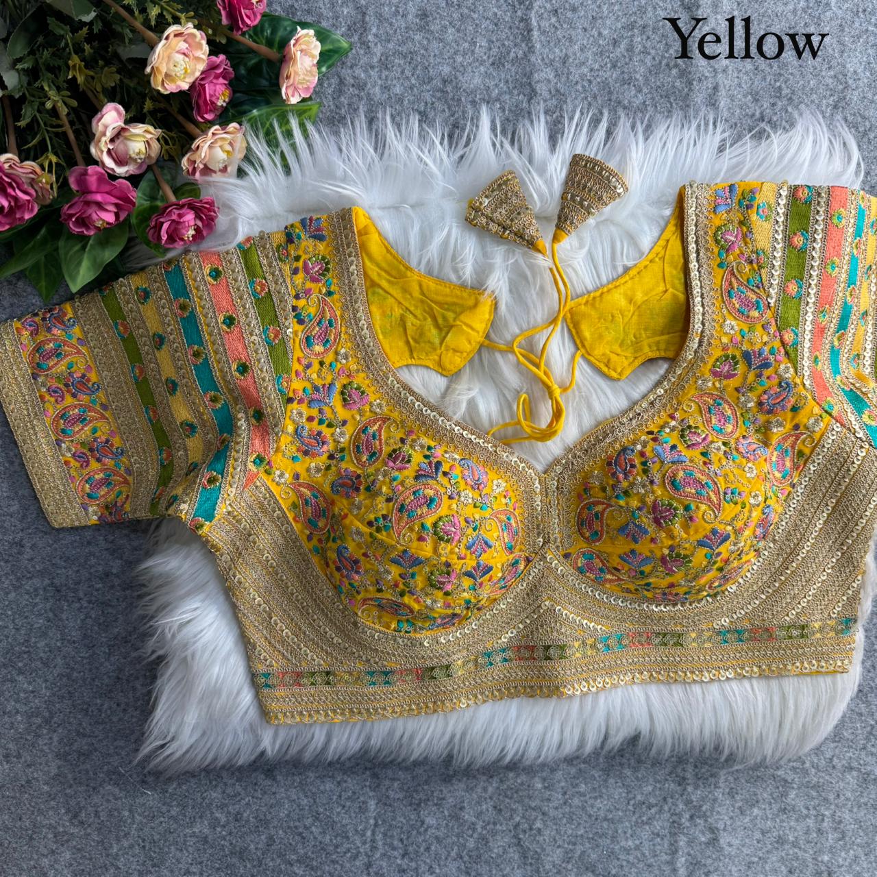 Premium Kashmiri-Inspired Antique Thread Work Blouse – Fox Georgette | Heavy Padded | 38–40