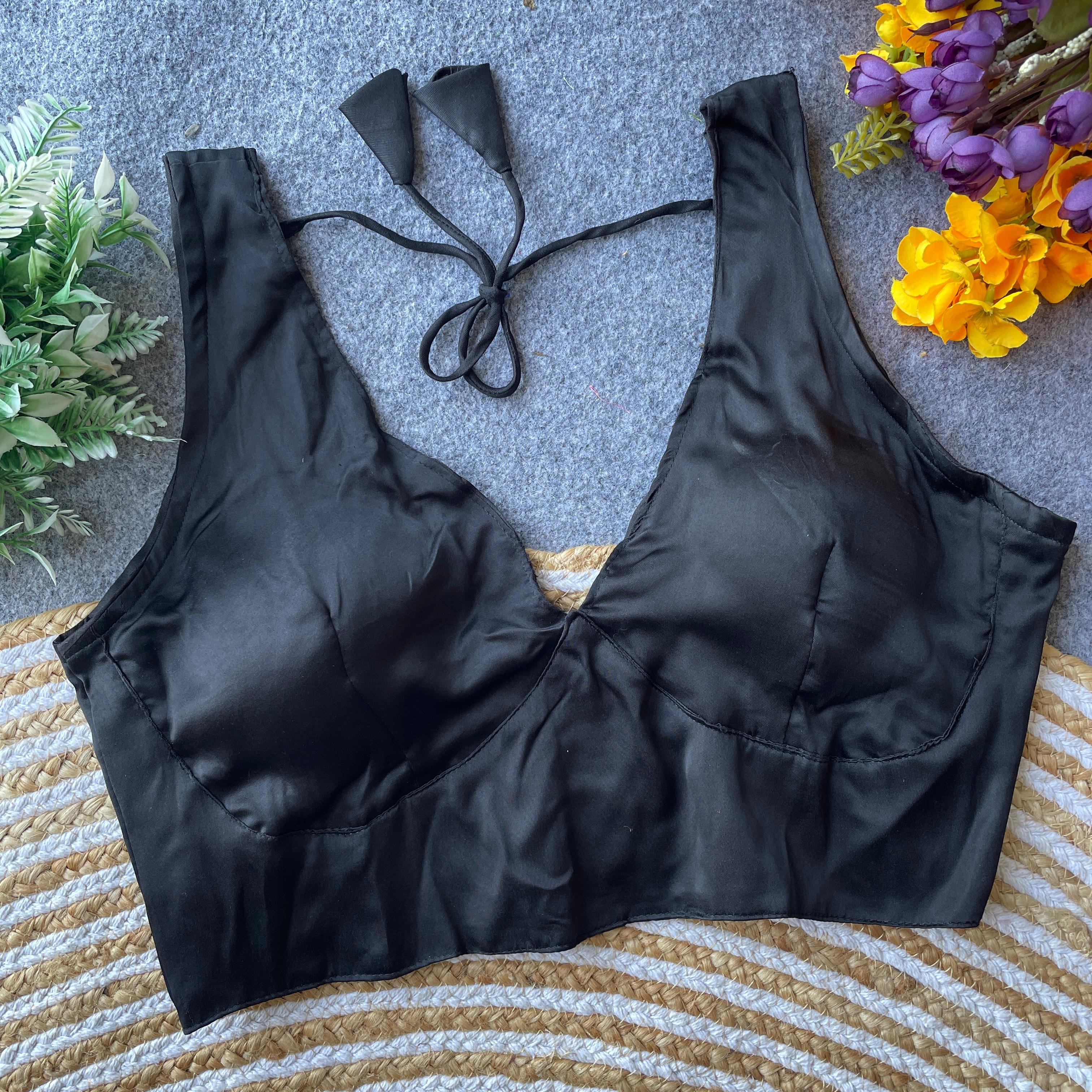 Pure Malai Satin V-Neck Padded Designer Blouse – Hook Back | Free Size 38–42