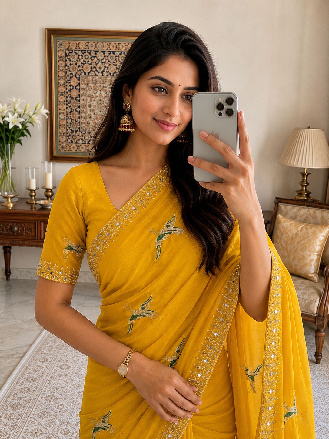 Premium Embroidery & Mirror Work Saree with Designer Blouse