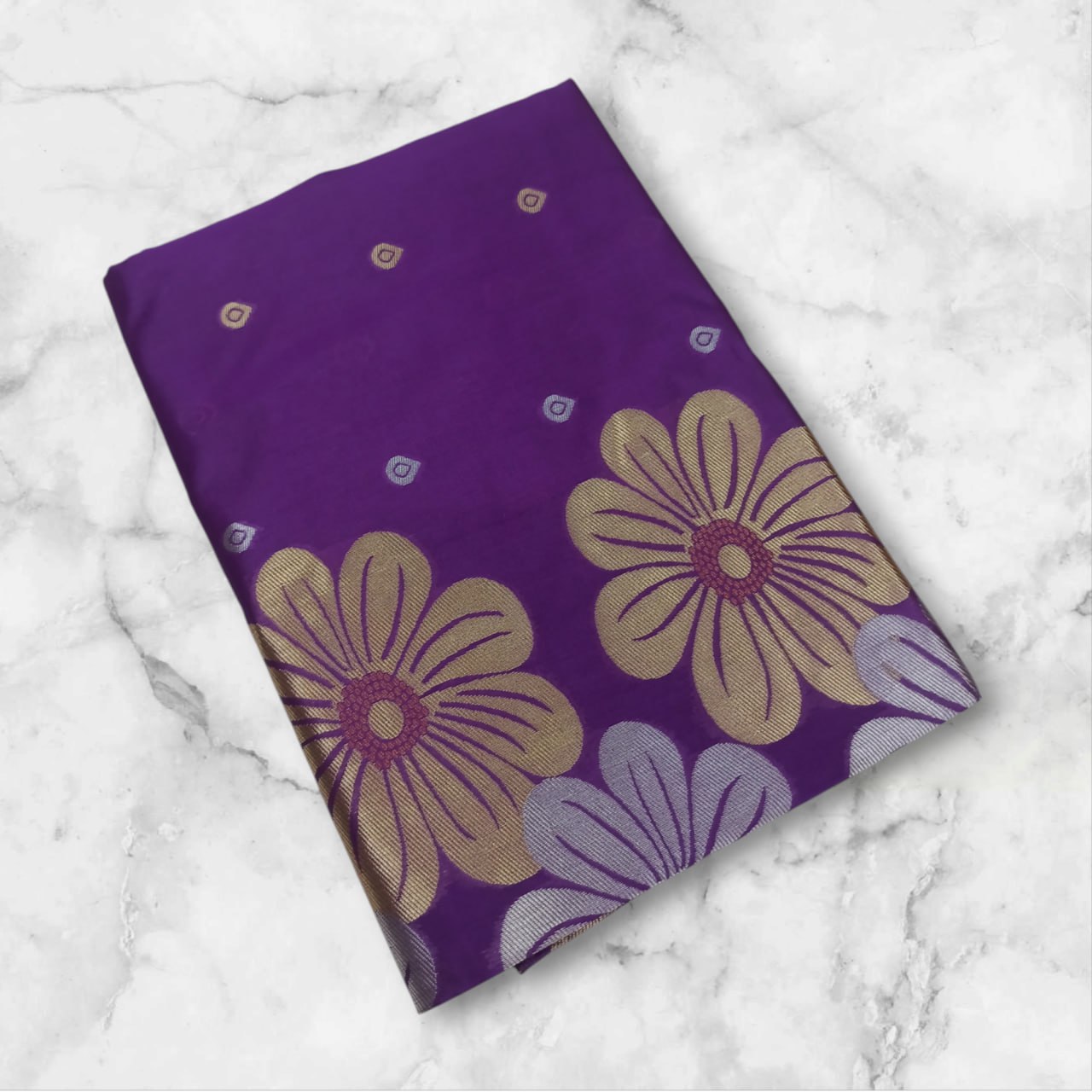 Purple Silk Saree with Floral Weaving and Golden Booti Work