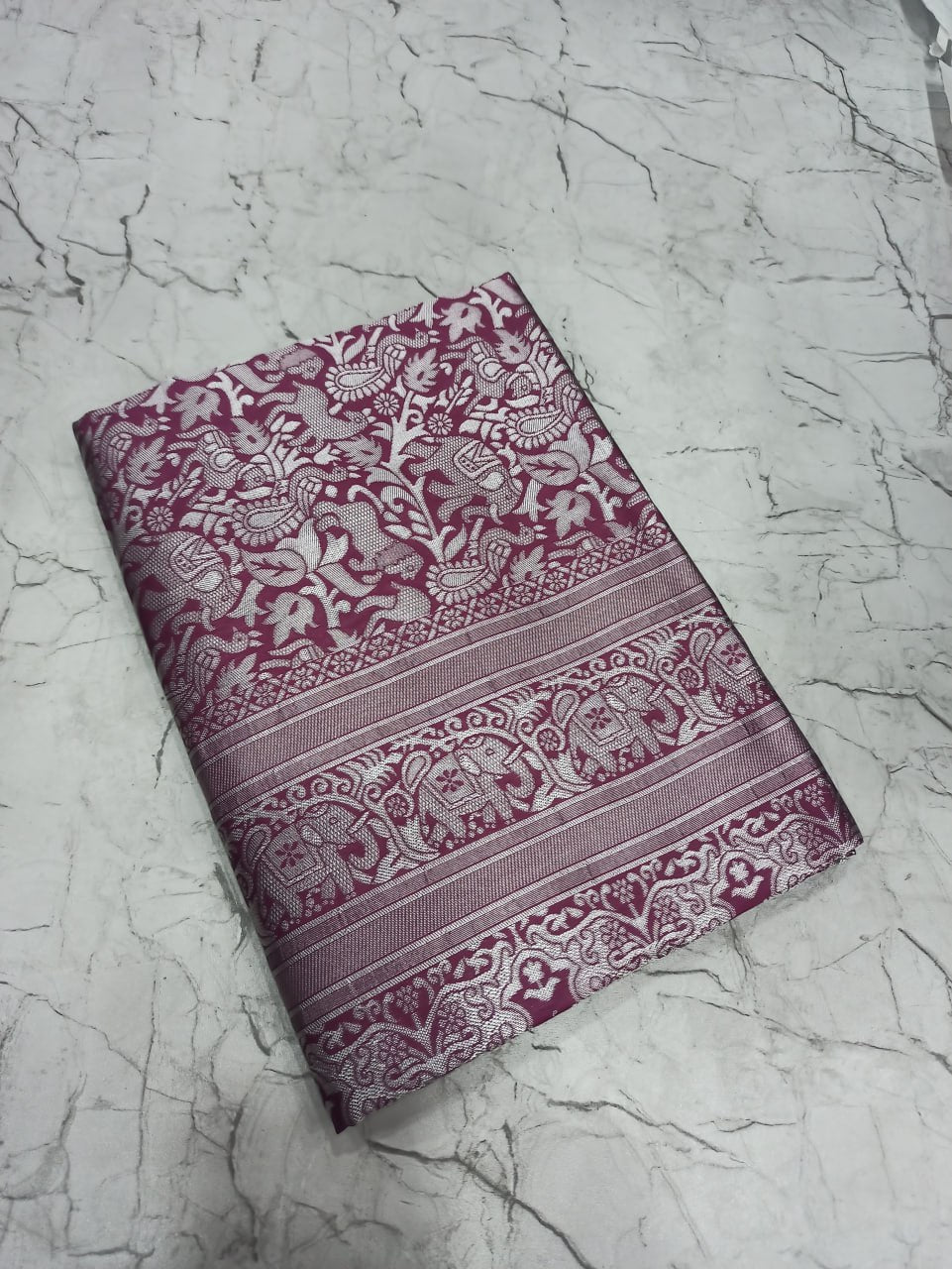 Banarasi Silk Saree with Intricate Woven Design in Wine Purple