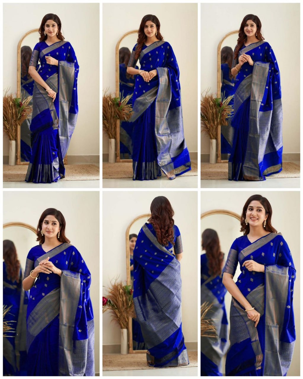 Royal Blue Silk Saree with Silver Zari Border and Butta Work