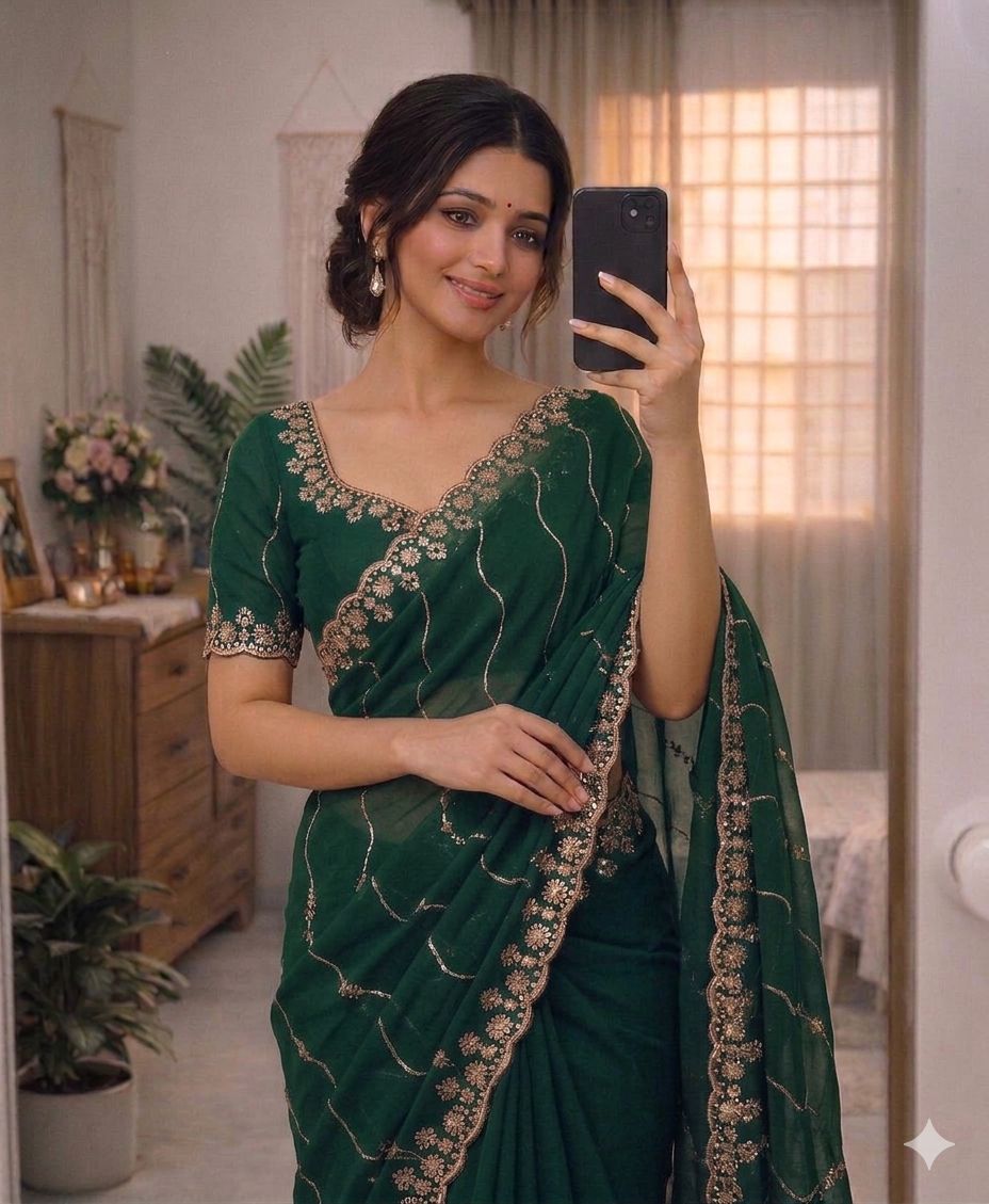 Royal Noor Star Georgette Saree with Multi Embroidered Sequins Work | Designer Party Wear Saree