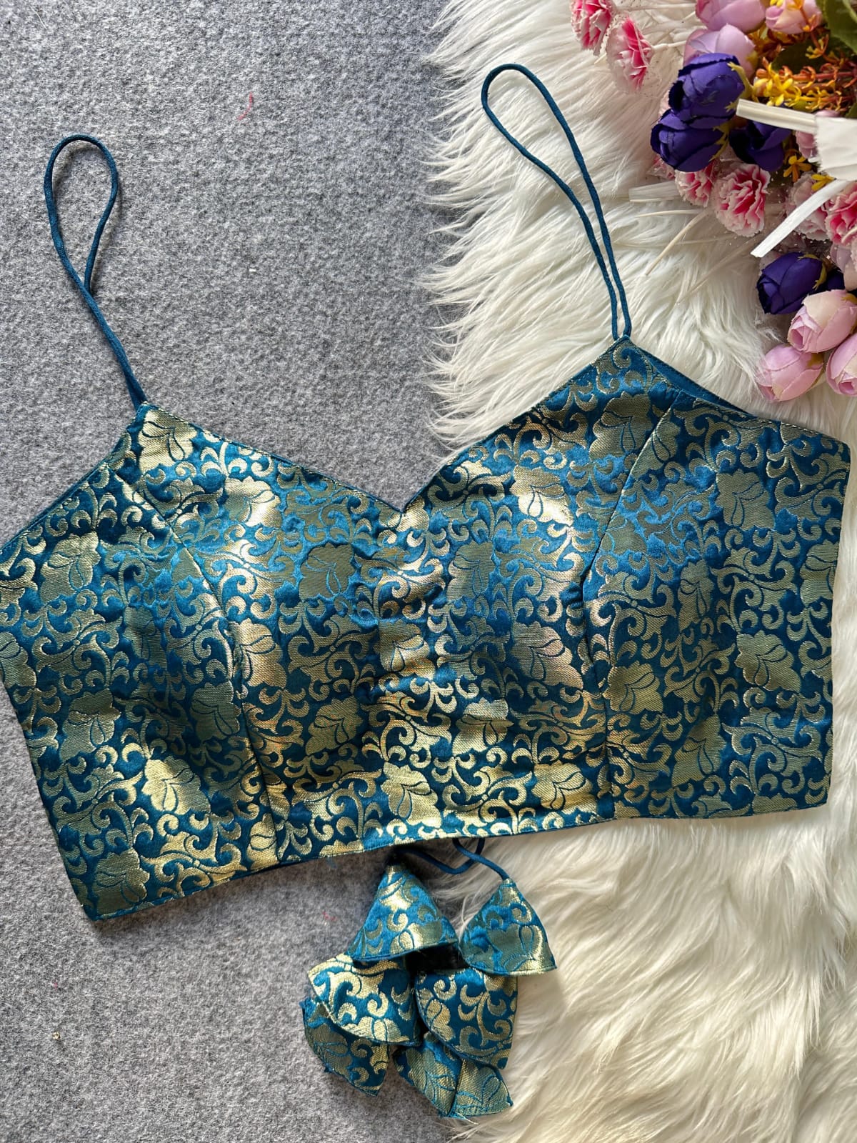 Pure Jacquard Silk Heavy Padded Partywear Blouse – Back Open | 38–42