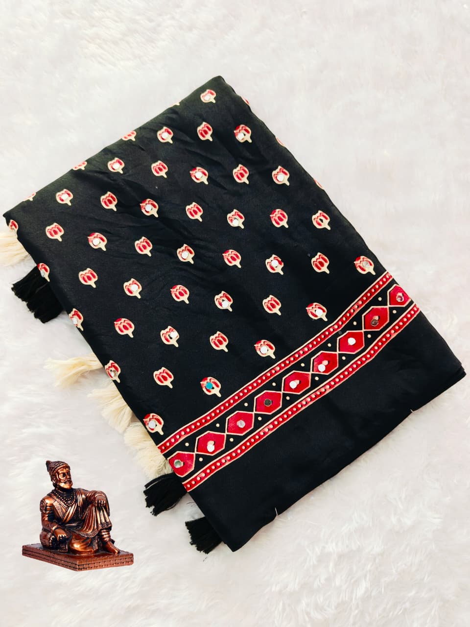 Aaina Vol 6 Silk Crepe Saree with Ethnic Ajrak Print & 1600 Mirror Work