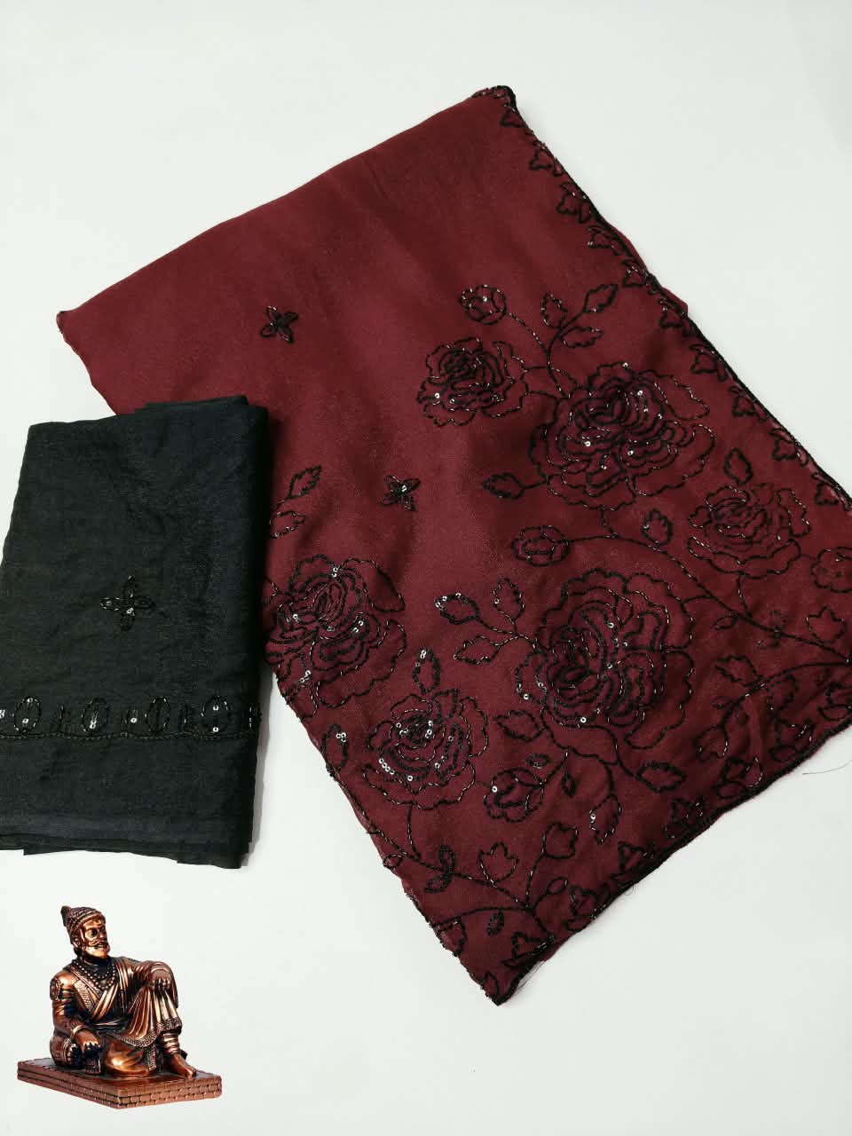 Premium Star Georgette Saree with Black Sequin & Thread Embroidery and Matching Blouse