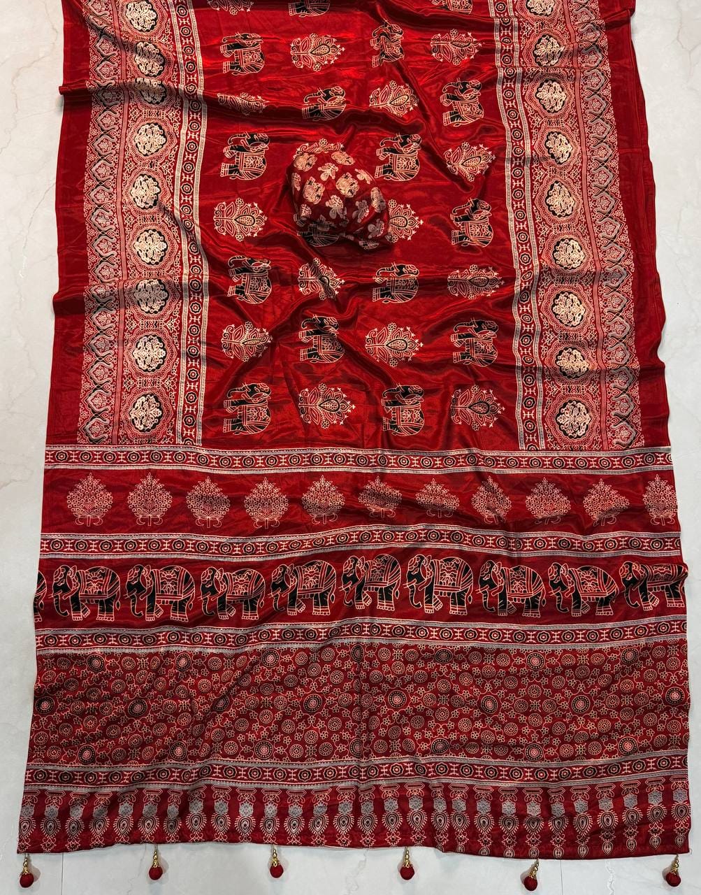 Premium Crepe Silk Designer Saree with Traditional Elephant & Floral Print