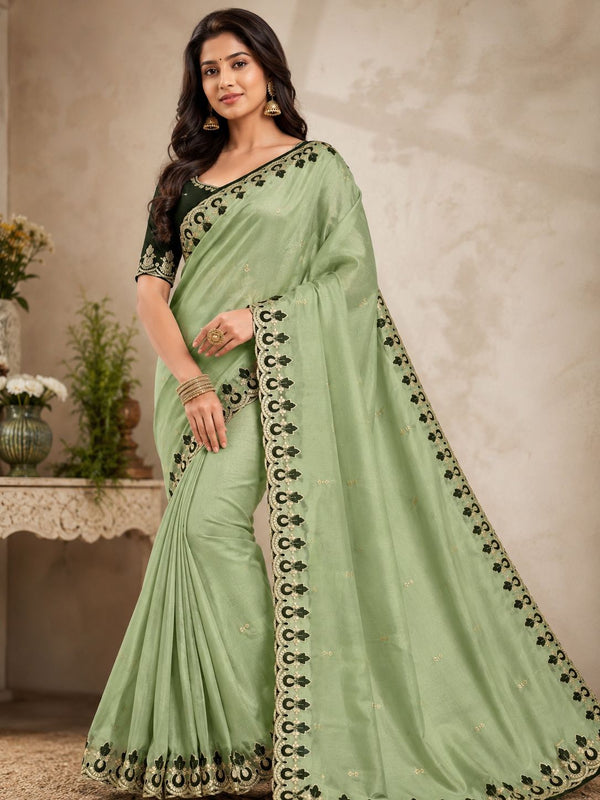 Kalash Premium Star Georgette Embroidered Saree with Designer Border & Running Blouse