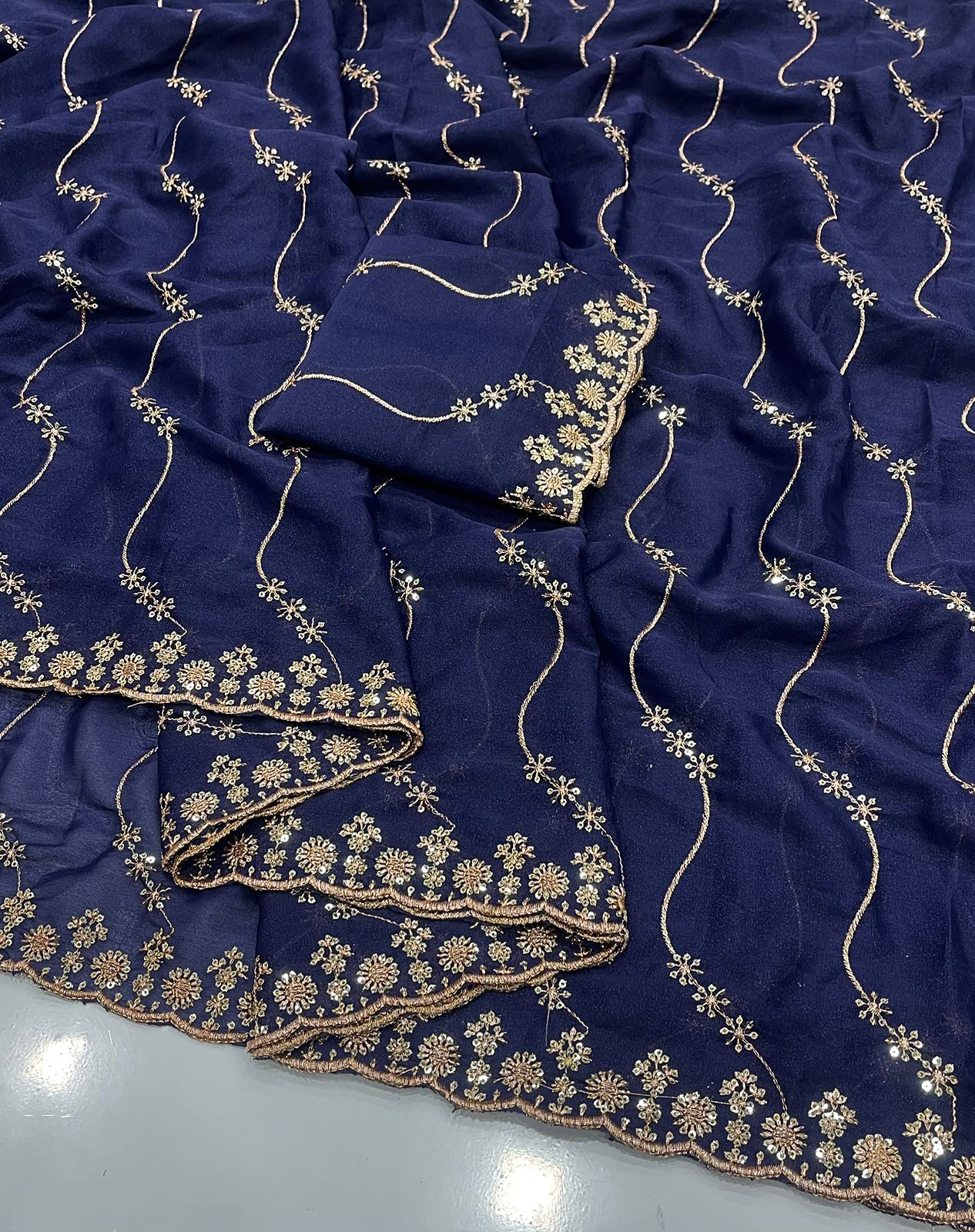 Royal Noor Star Georgette Saree with Multi Embroidered Sequins Work | Designer Party Wear Saree