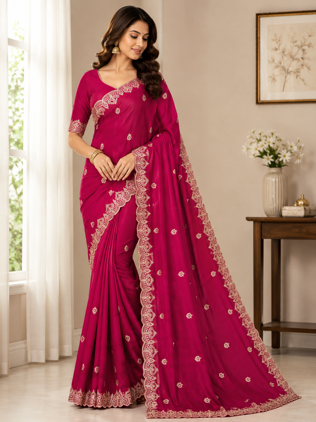 Royal Noor Embroidered Star Georgette Saree With Heavy Sequence Work & Designer Blouse