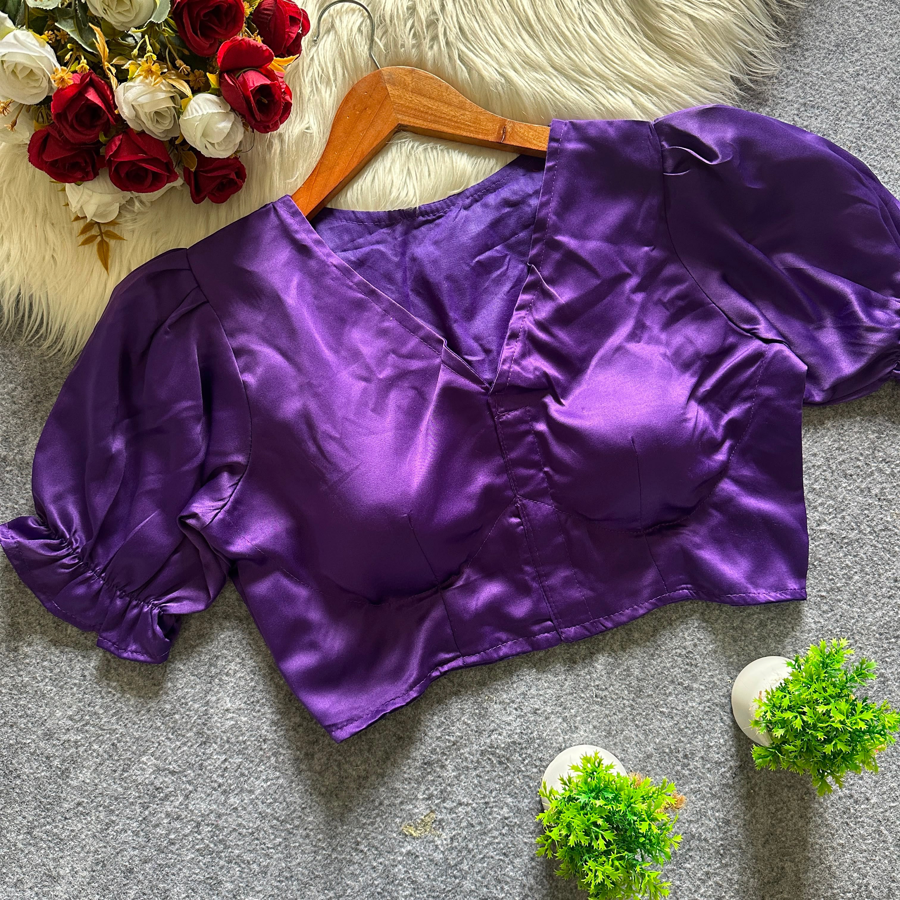 Pure Malai Satin Padded Designer Blouse – Open Back | Free Size 38–42