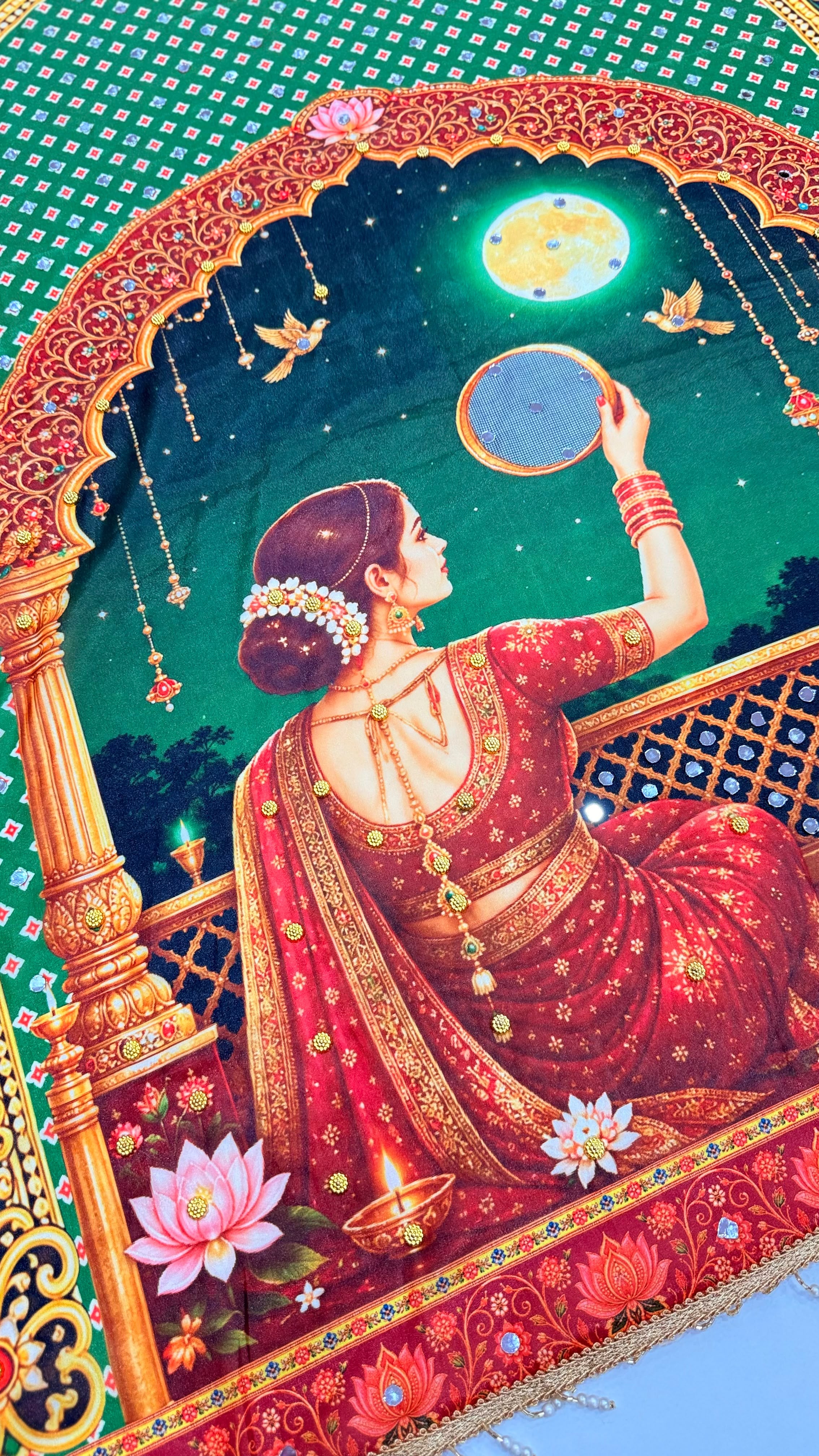 Karva Chauth Special Heavy Shimmer Silk Saree with 2,000 Mirror Work & Designer Pallu with Matching Blouse