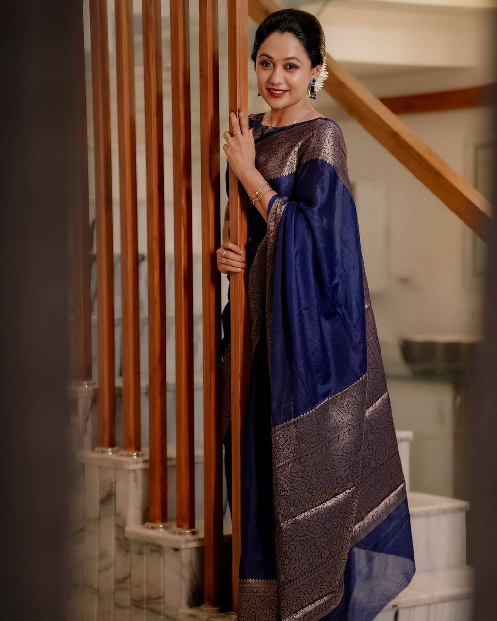 Royal Blue Banarasi Silk Saree with Zari Border
