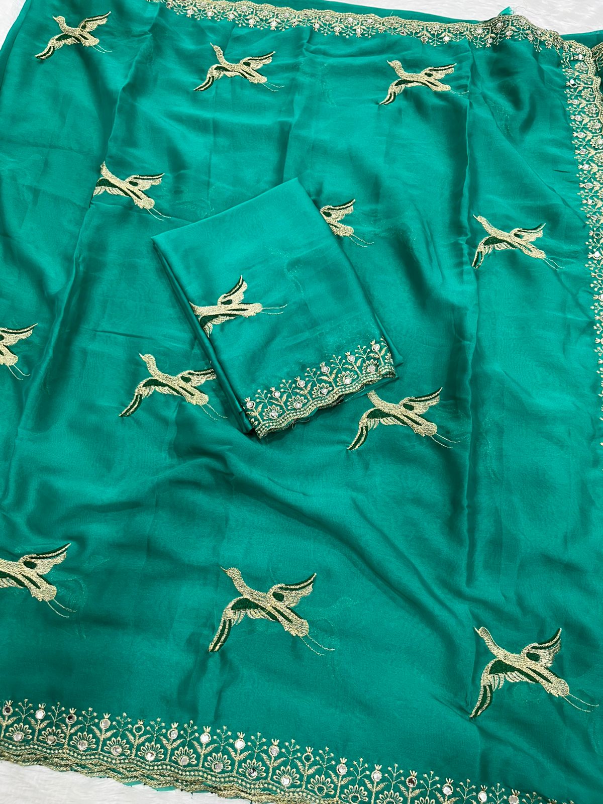 Premium Embroidery & Mirror Work Saree with Designer Blouse