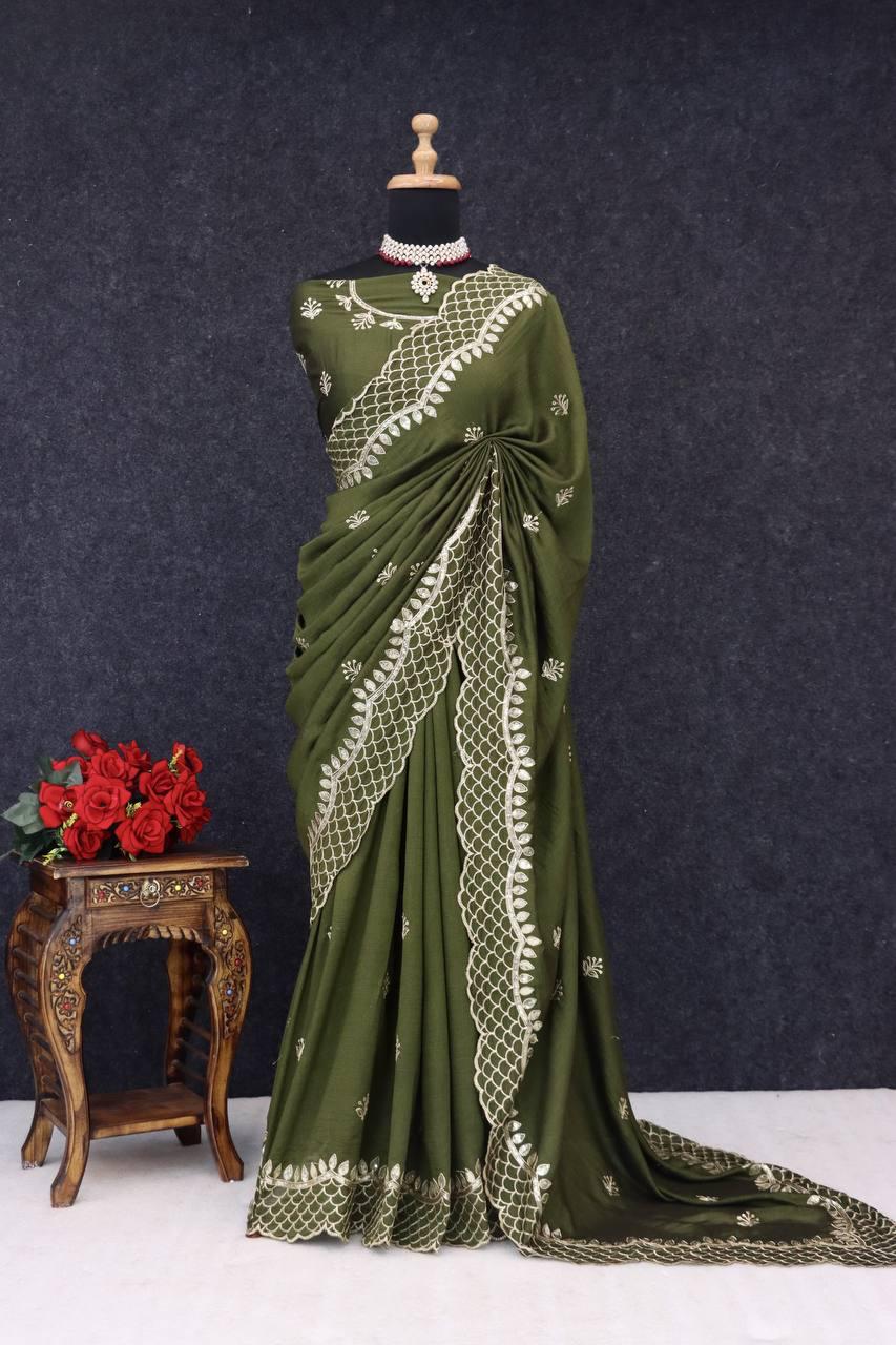 Royal Vichitra Silk Embroidered Saree with 3mm Sequins Work | Premium Party Wear & Wedding Collection