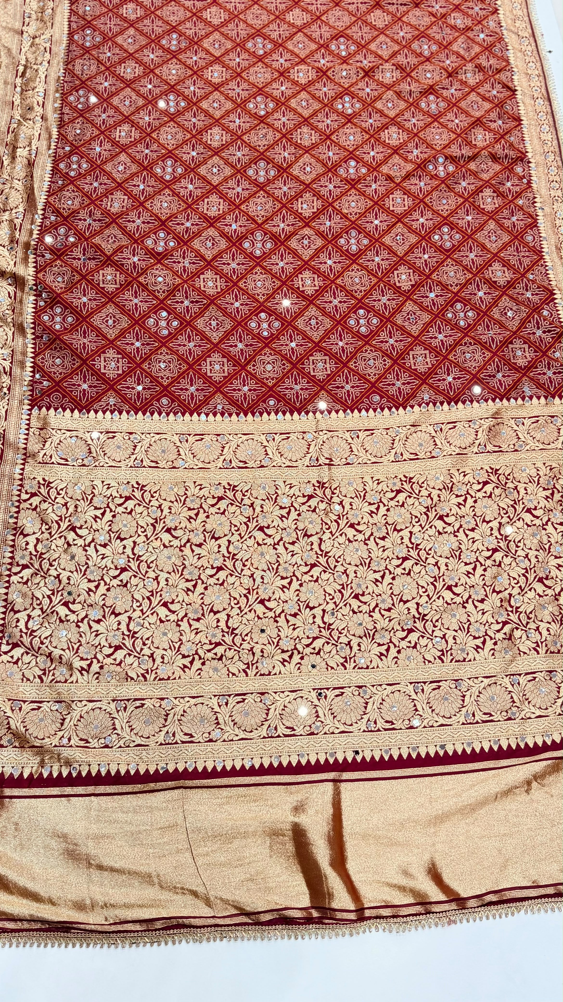 Karva Chauth Special Heavy Pure Silk Saree with Mirror Work & Designer Zari Border
