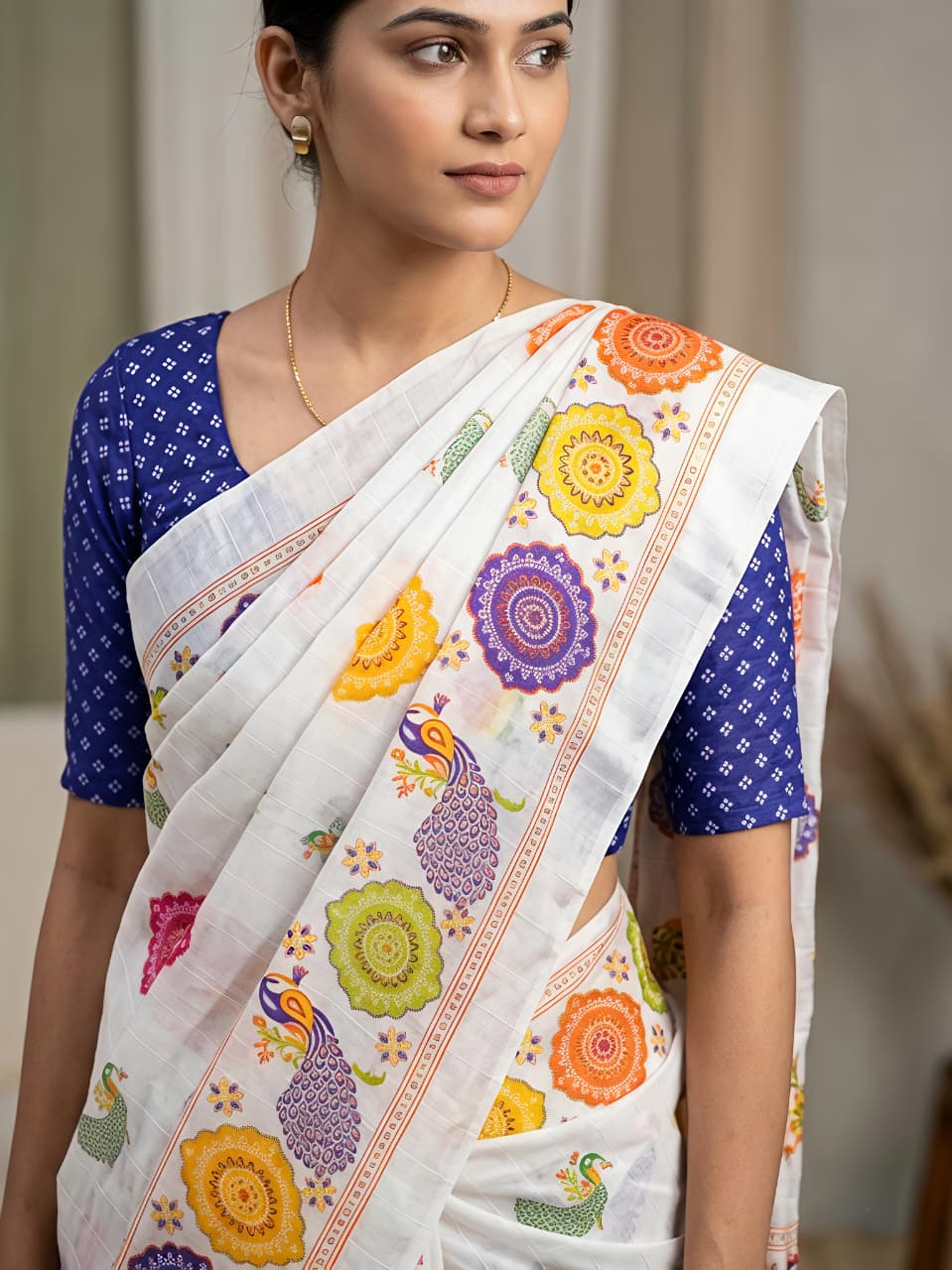 Rajwadi Mor Masakali Blooming Georgette Saree with Bandhej Print & Zari Weave