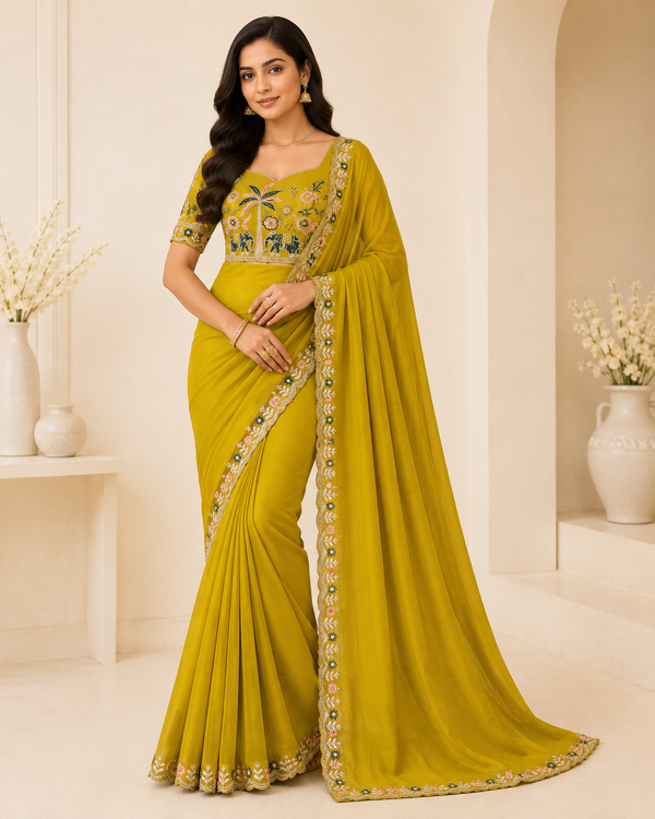 Royal Elephant Art Embroidered Saree with Designer Blouse