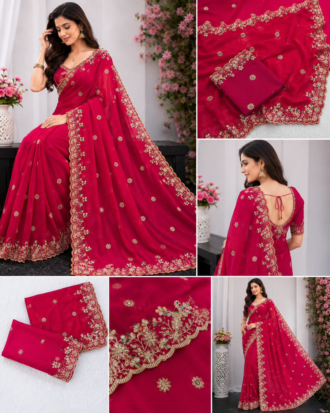 Rajwada Mor Embroidery Fendy Satin Saree with Heavy Sequence Border & Designer Blouse