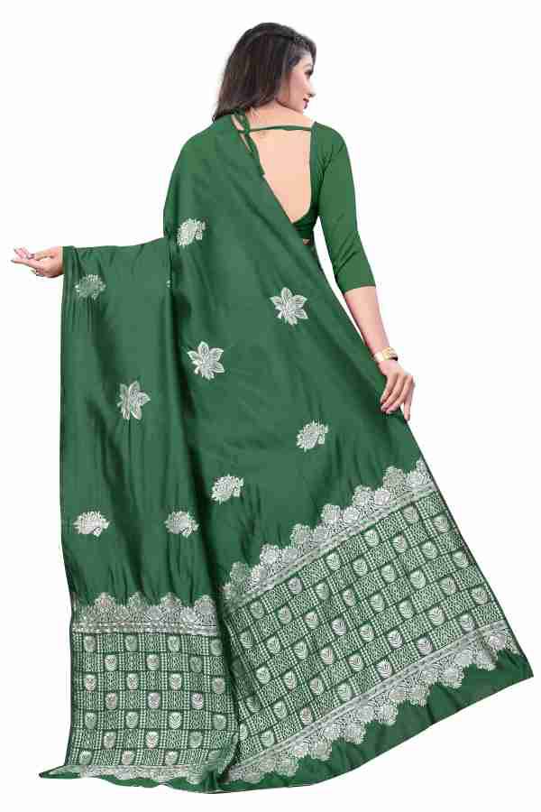 Green Banarasi Silk Saree with Silver Zari Embroidery and Blouse