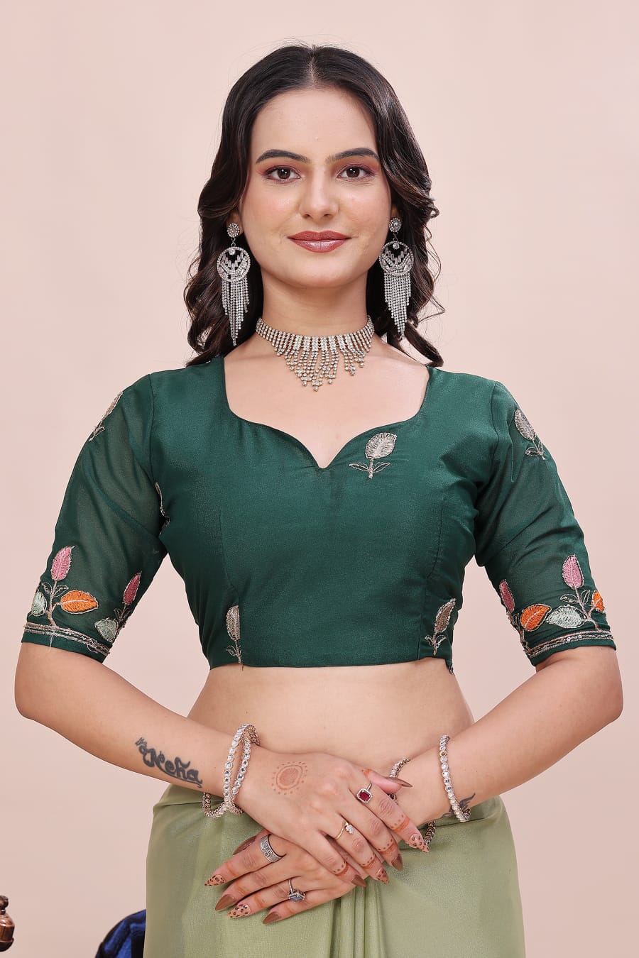 Rose Petal Embroidered Star Georgette Saree with Beads Work Border