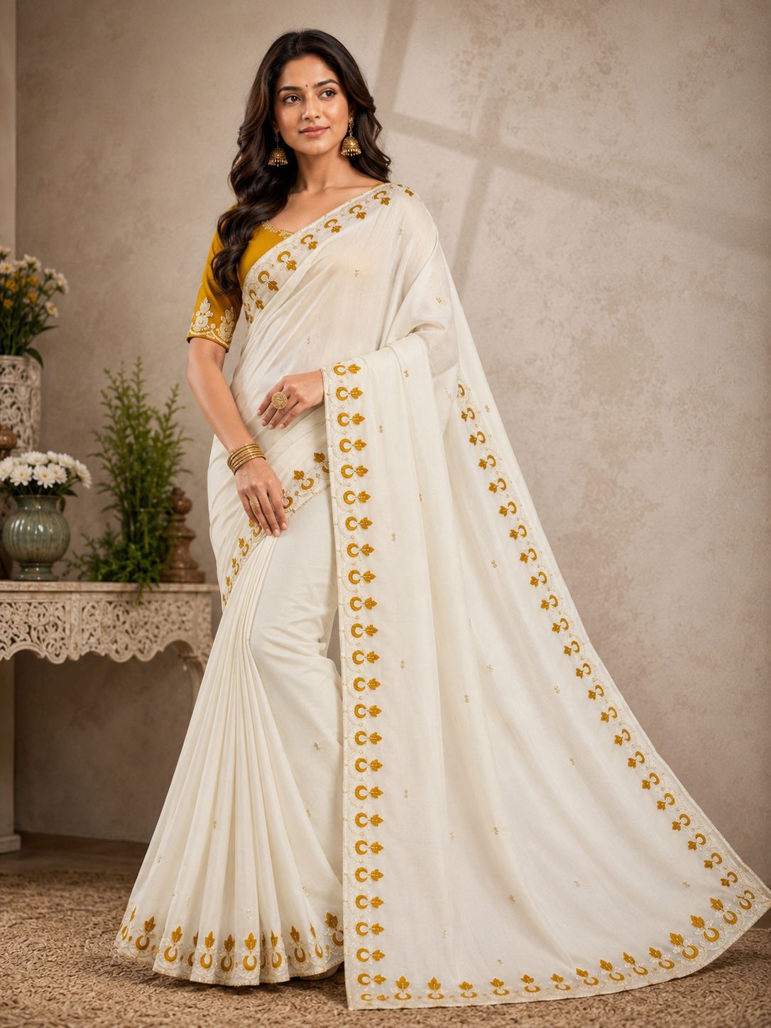 Kalash Premium Star Georgette Embroidered Saree with Designer Border & Running Blouse